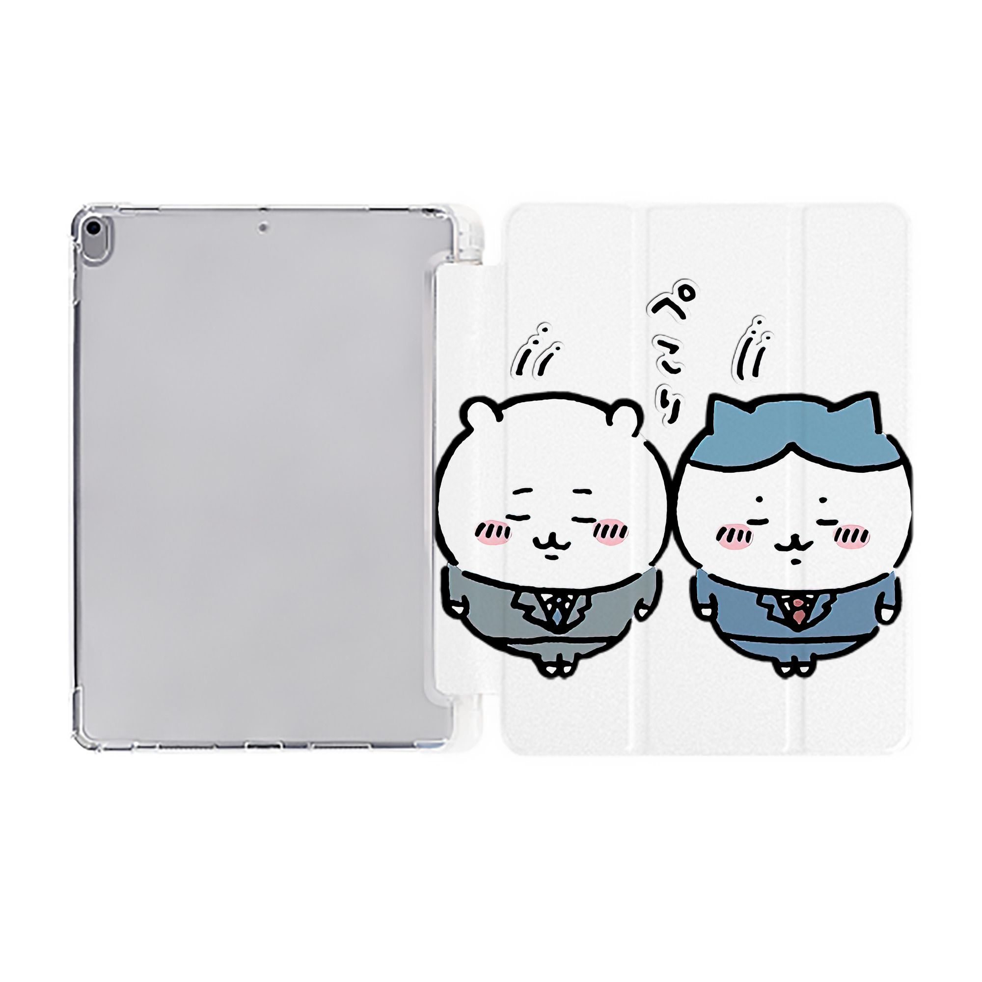 （画像用） ちいかわ ハチワレ Chii-kawa hachiware IPad ケース ペン収納付き 三つ折りスタンド PUレザー×シリコン 対応機種9.5/10.5/10.9インチ